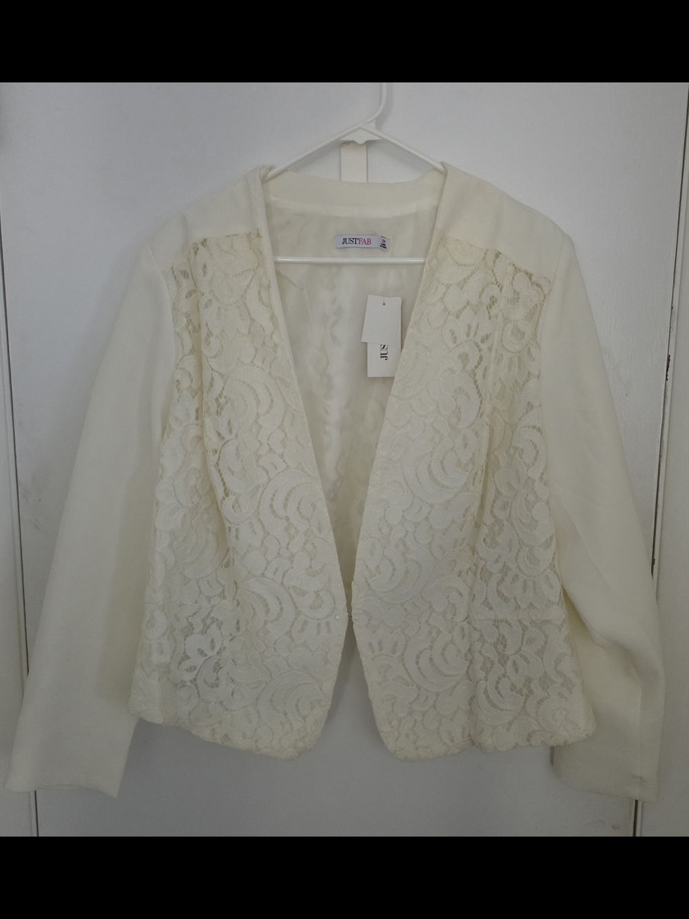 JustFab Ivory Lace Open Blazer